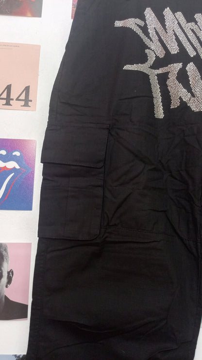 Minus Two Rhinestone Cargo Pants - Negro